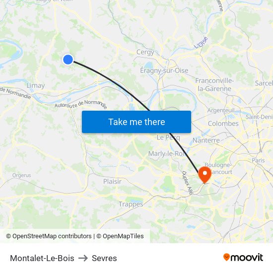 Montalet-Le-Bois to Sevres map