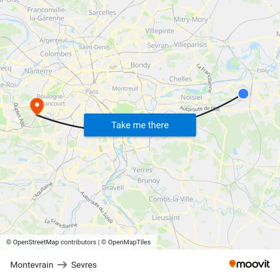 Montevrain to Sevres map