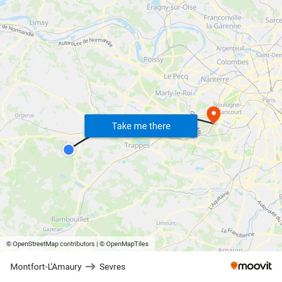 Montfort-L'Amaury to Sevres map