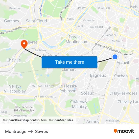 Montrouge to Sevres map