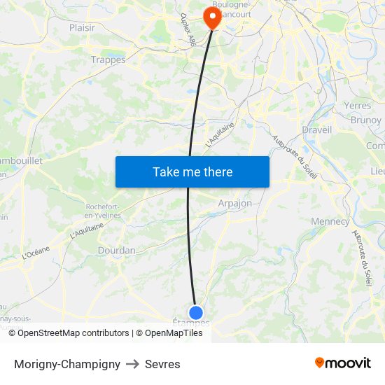 Morigny-Champigny to Sevres map