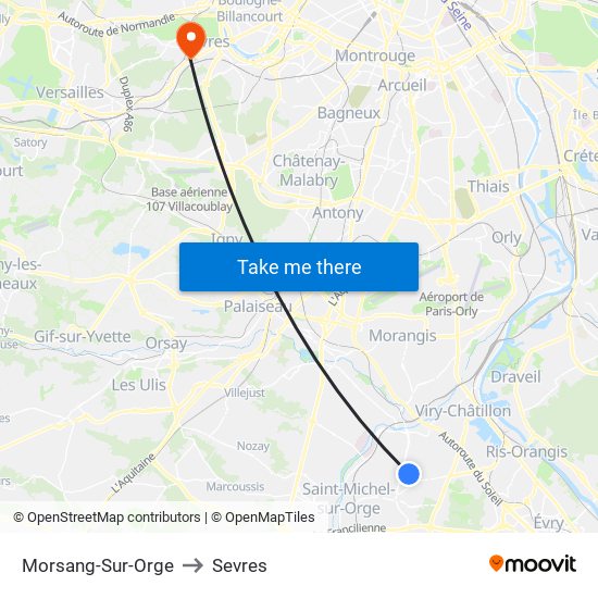 Morsang-Sur-Orge to Sevres map