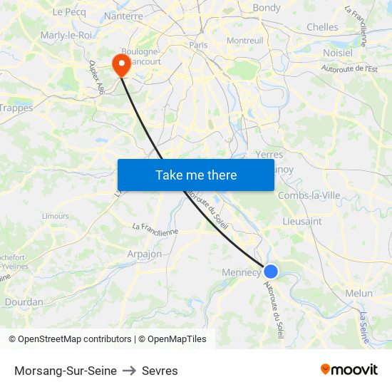 Morsang-Sur-Seine to Sevres map