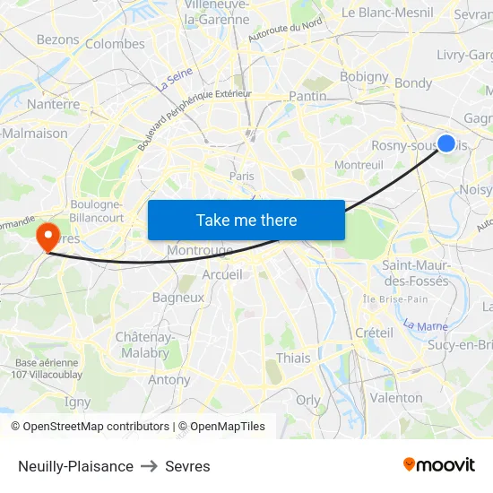 Neuilly-Plaisance to Sevres map
