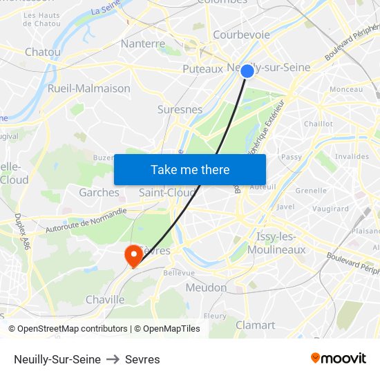 Neuilly-Sur-Seine to Sevres map