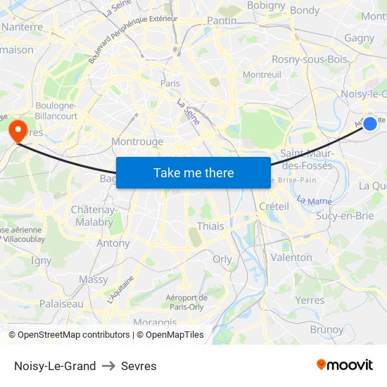 Noisy-Le-Grand to Sevres map