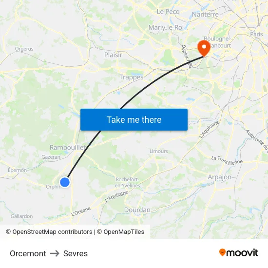 Orcemont to Sevres map