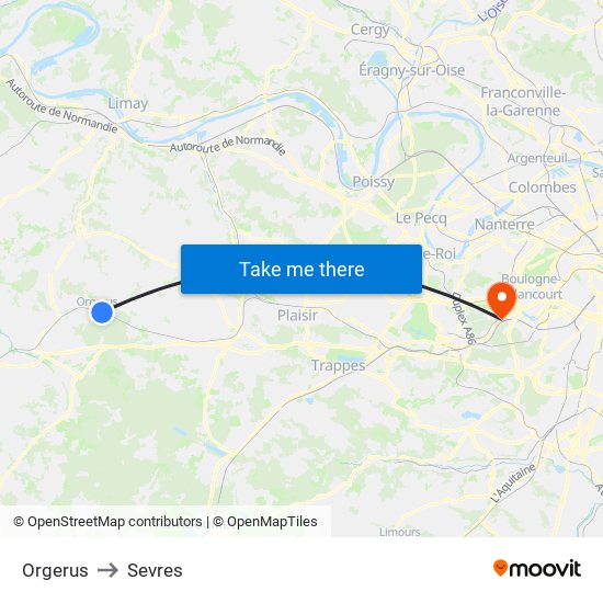 Orgerus to Sevres map