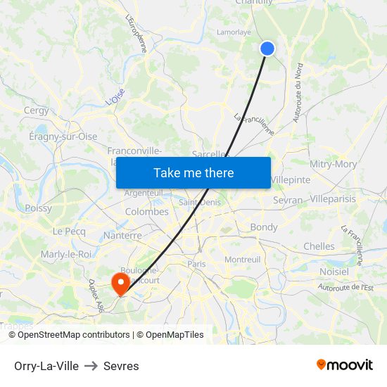 Orry-La-Ville to Sevres map