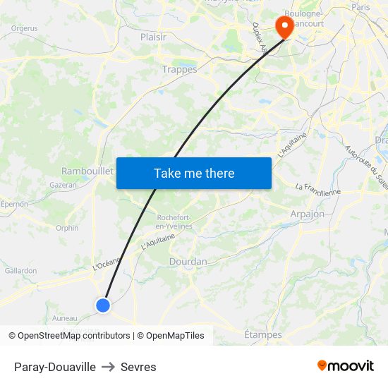 Paray-Douaville to Sevres map