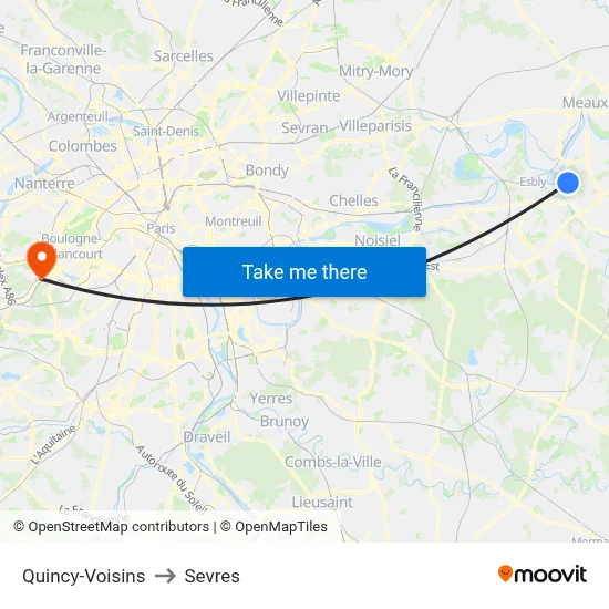 Quincy-Voisins to Sevres map