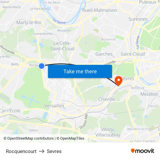 Rocquencourt to Sevres map