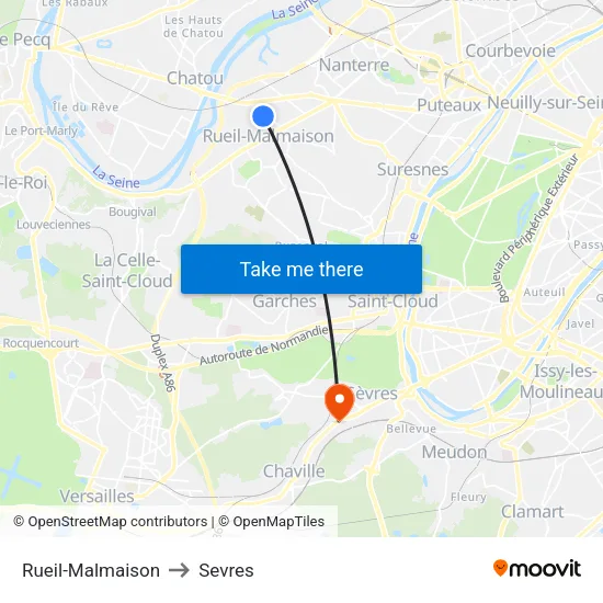 Rueil-Malmaison to Sevres map