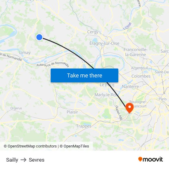 Sailly to Sevres map