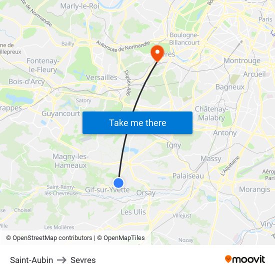Saint-Aubin to Sevres map