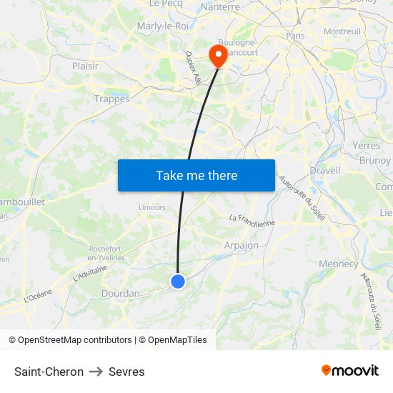 Saint-Cheron to Sevres map
