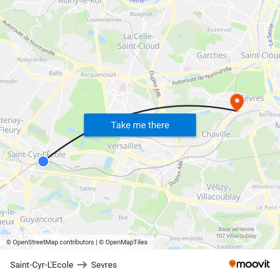 Saint-Cyr-L'Ecole to Sevres map