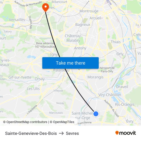Sainte-Genevieve-Des-Bois to Sevres map