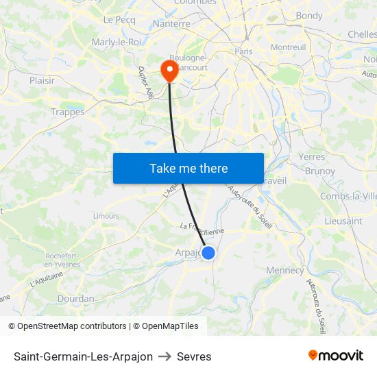 Saint-Germain-Les-Arpajon to Sevres map