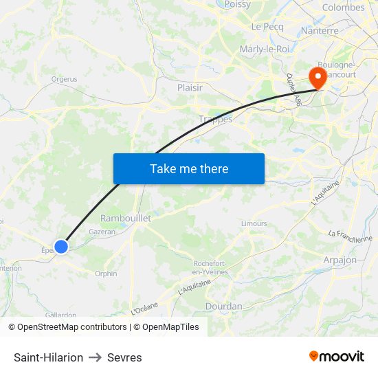 Saint-Hilarion to Sevres map