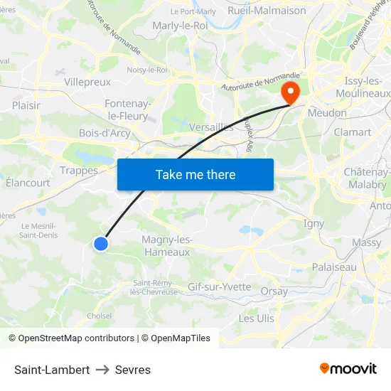 Saint-Lambert to Sevres map