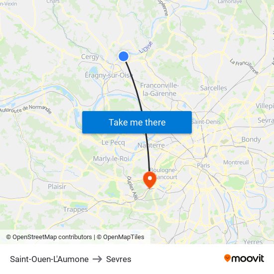 Saint-Ouen-L'Aumone to Sevres map