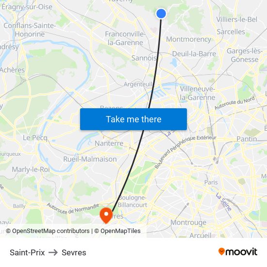 Saint-Prix to Sevres map