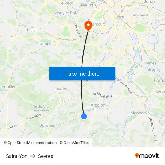 Saint-Yon to Sevres map