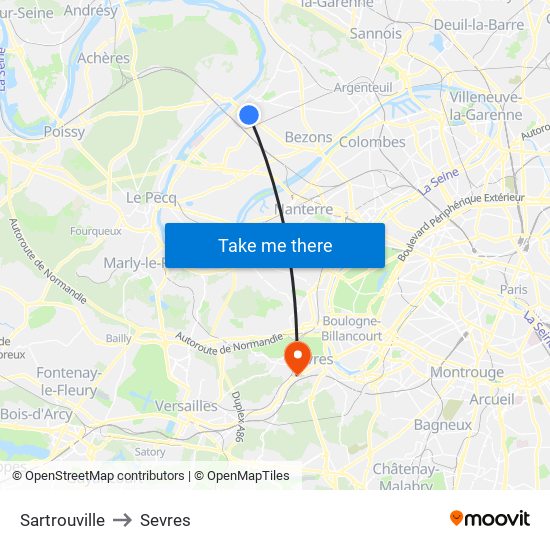 Sartrouville to Sevres map