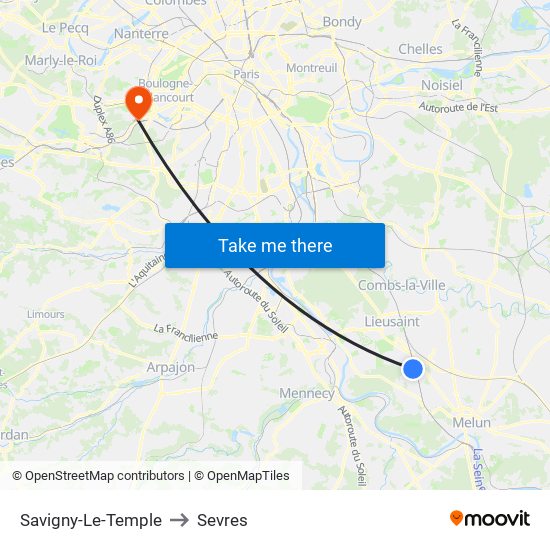 Savigny-Le-Temple to Sevres map