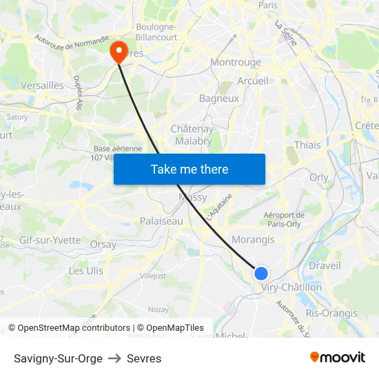Savigny-Sur-Orge to Sevres map