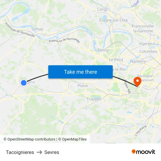 Tacoignieres to Sevres map