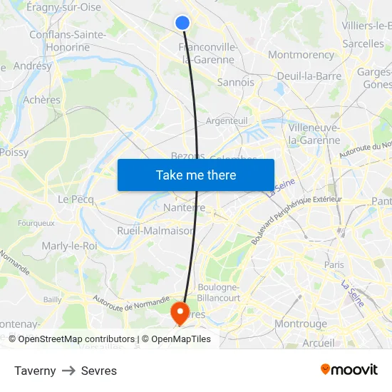 Taverny to Sevres map