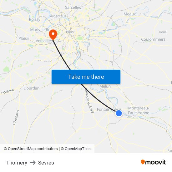 Thomery to Sevres map