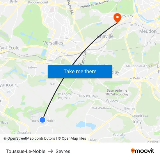 Toussus-Le-Noble to Sevres map