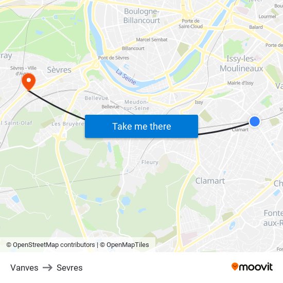 Vanves to Sevres map