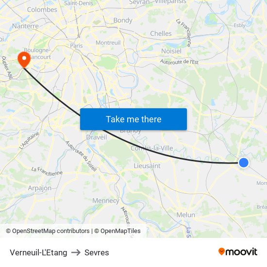 Verneuil-L'Etang to Sevres map