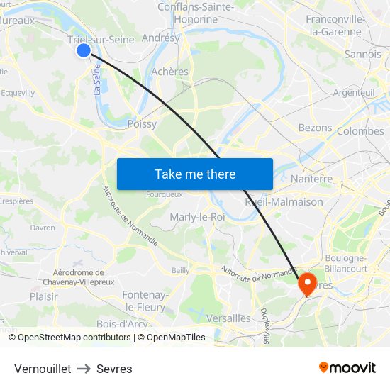 Vernouillet to Sevres map