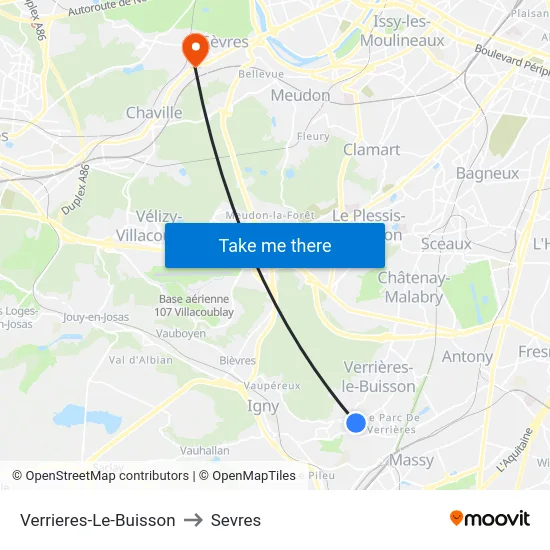 Verrieres-Le-Buisson to Sevres map