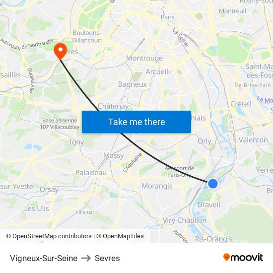 Vigneux-Sur-Seine to Sevres map