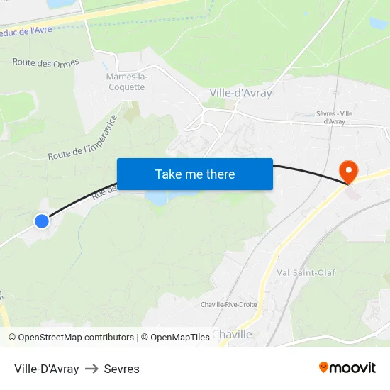 Ville-D'Avray to Sevres map