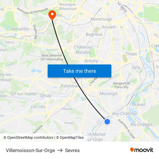 Villemoisson-Sur-Orge to Sevres map