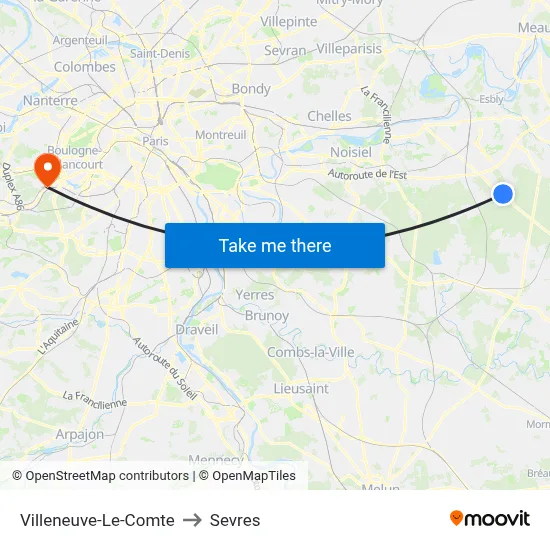 Villeneuve-Le-Comte to Sevres map