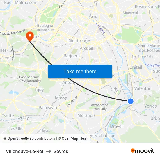 Villeneuve-Le-Roi to Sevres map
