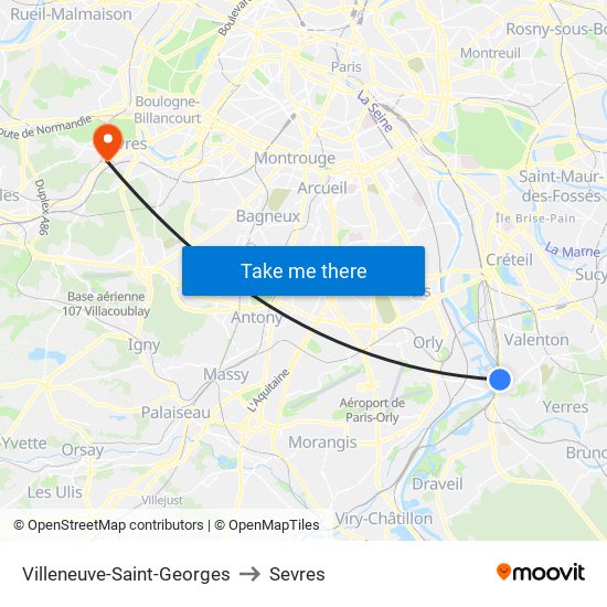 Villeneuve-Saint-Georges to Sevres map