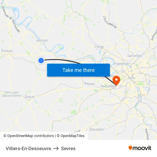 Villiers-En-Desoeuvre to Sevres map