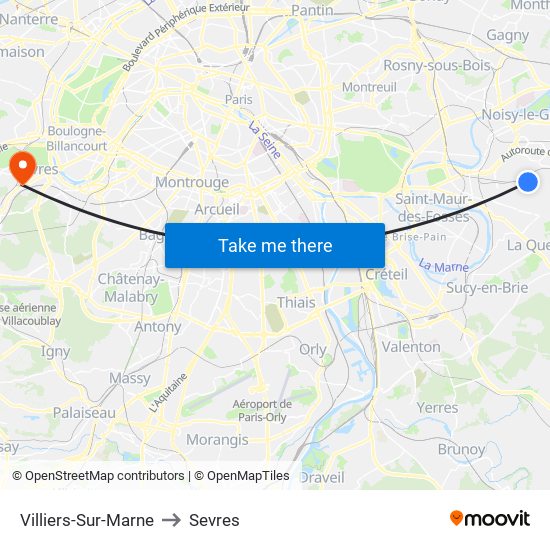 Villiers-Sur-Marne to Sevres map