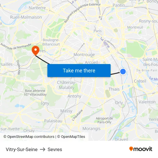 Vitry-Sur-Seine to Sevres map