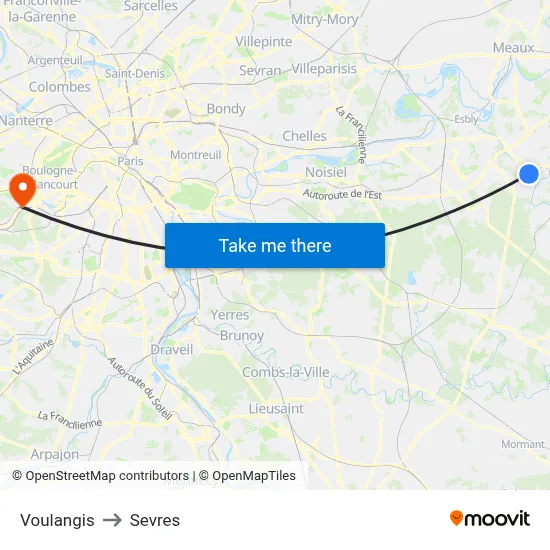 Voulangis to Sevres map