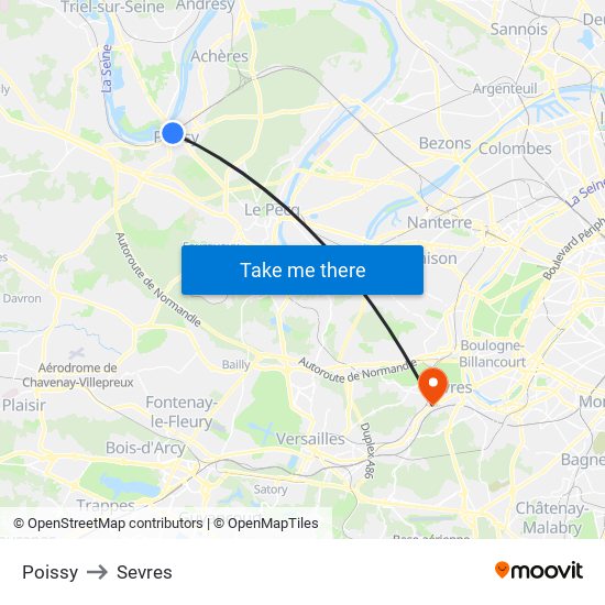 Poissy to Sevres map